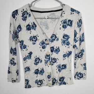 Aeropostale Grey Floral Women's Size M Medium V-Neck Waffle Knit Good Condition